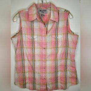 Wrangler Women's Pink Plaid Sleeveless Top Cowboy, Rodeo, Western, Pearl…